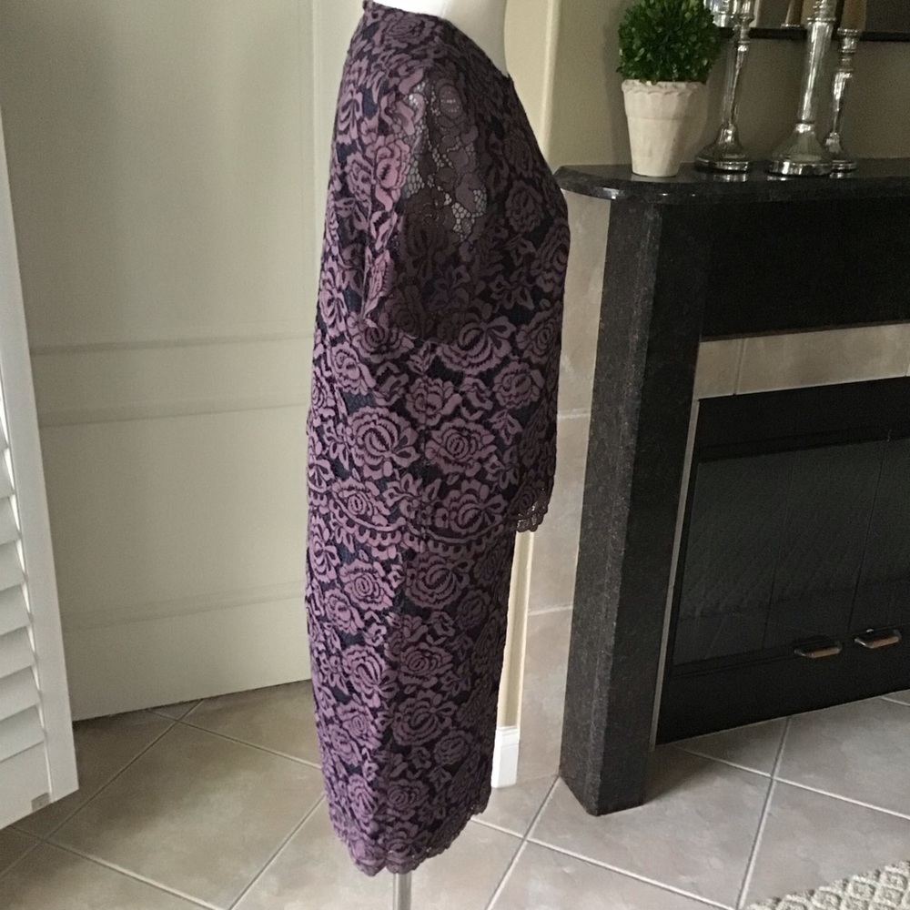 Ann Taylor Floral Lace Overlay Dress SZ 2/XS Navy Lavender 2-PC Top Skirt NEW - Picture 12 of 15